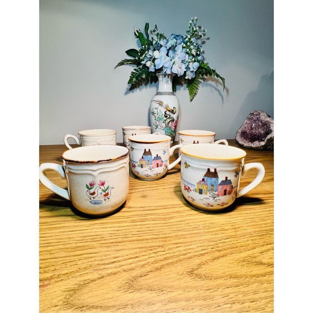 Vintage 80s Cottagecore Farmcore Stoneware Mugs International Stoneware Japan